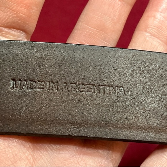 BROWN Argentina Leather Belt size 42 Sectioned, Silver Square Buckle 40-44” art - Picture 10 of 16